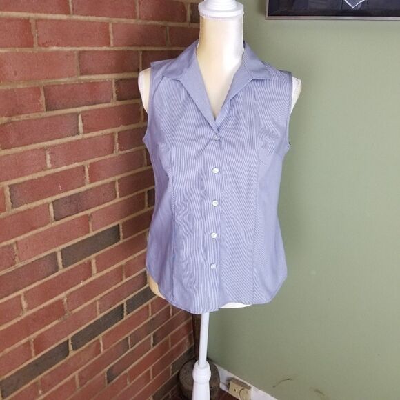 Evan-Picone petite Blue w/White strips blouse - Picture 1 of 7